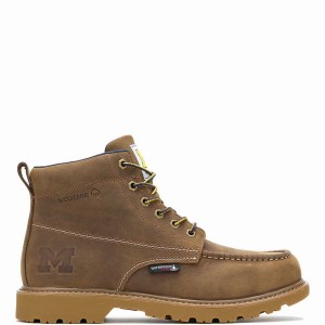 Wolverine x Valiant University of Michigan Floorhand Moc Toe Werklaarzen Heren Bruin | BQW4848TJ