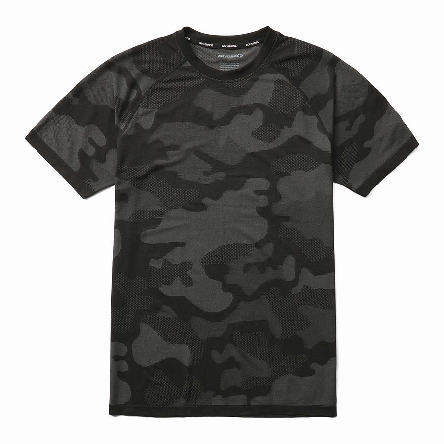 Wolverine Camo Mesh Crew Neck Undershirt T-shirts Heren Zwart | BZD6628OT