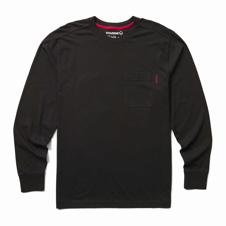 Wolverine Classic Long Sleeve Pocket Tee T-shirts Heren Zwart | XFS3553KC