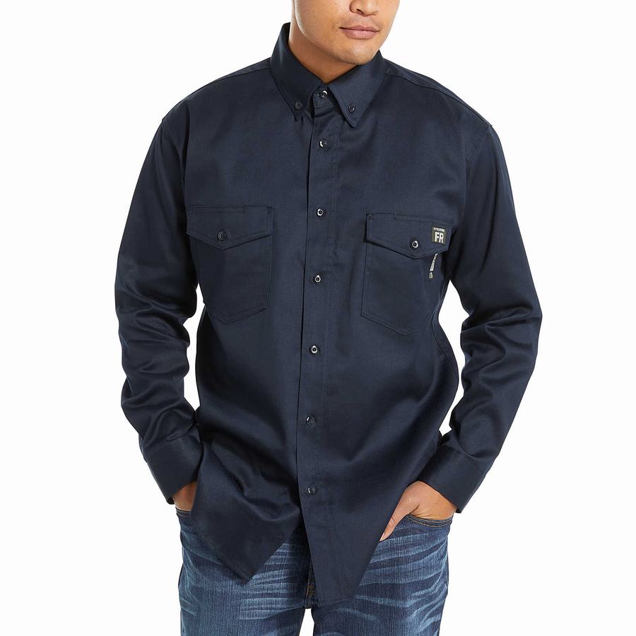 Wolverine FR Twill Long Sleeve Overhemd Heren Donkerblauw | AWC279TT