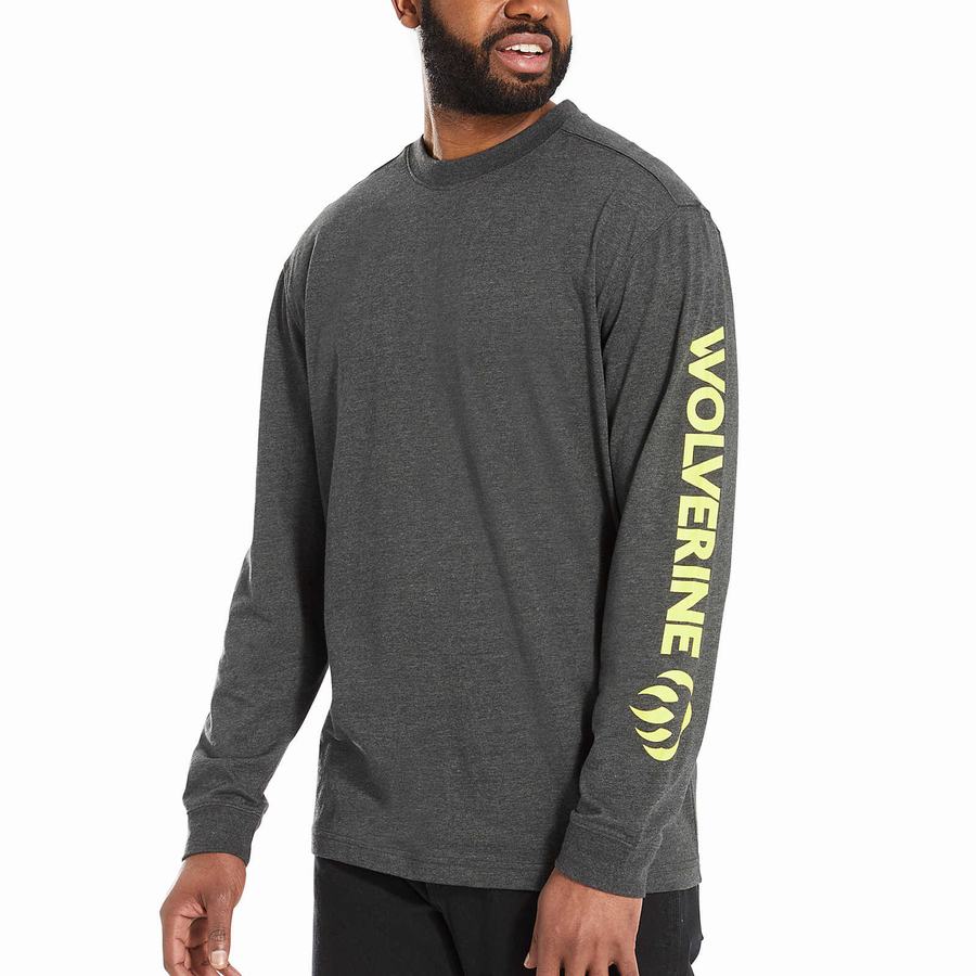 Wolverine Graphic Long Sleeve - Sleeve Logo T-shirts Heren Donkergrijs | CGA1130WL