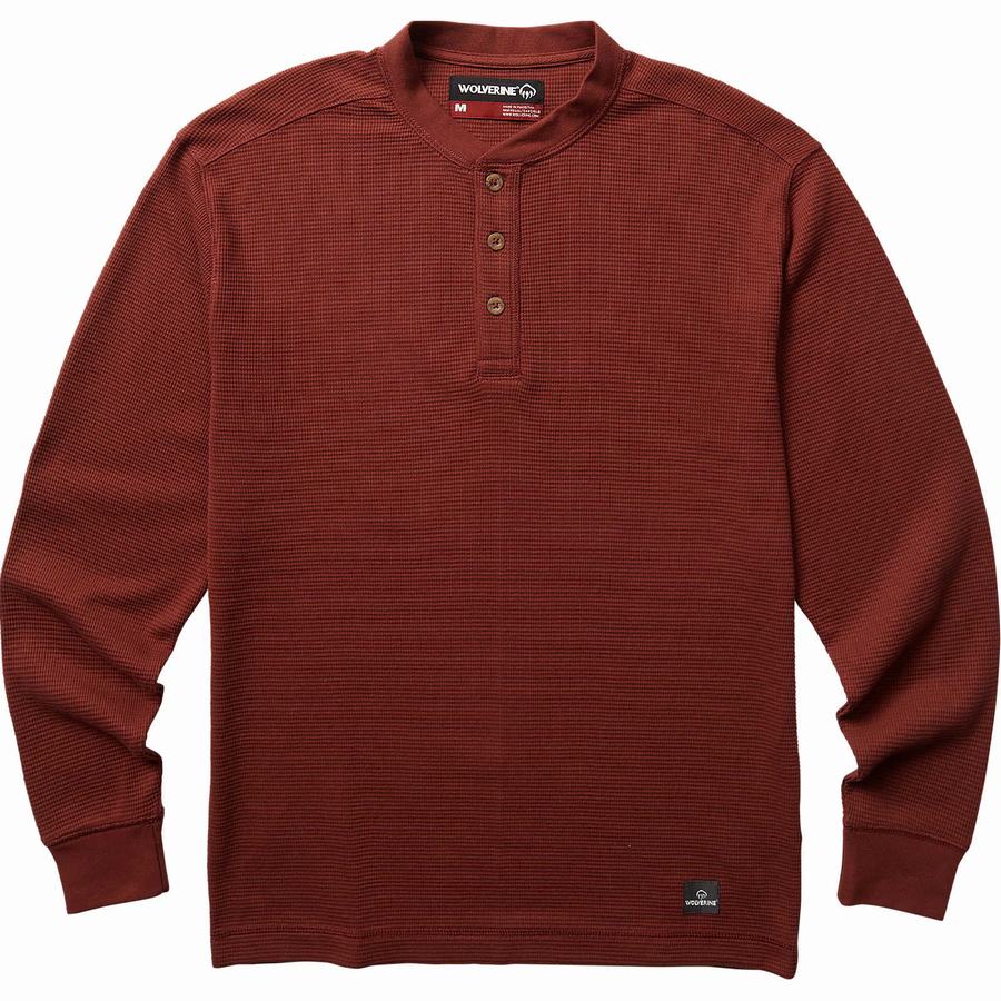 Wolverine Walden Long Sleeve Henley Big & Tall T-shirts Heren Donkerrood | XZI6977VJ