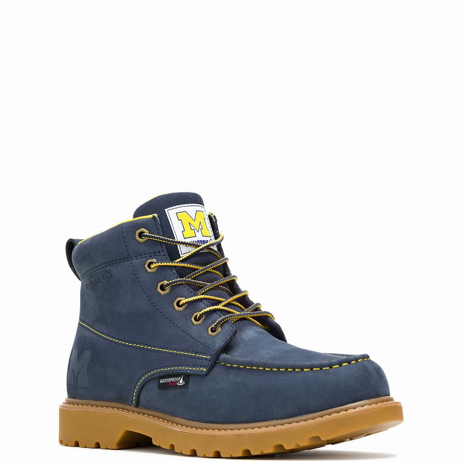 Wolverine x Valiant University of Michigan Floorhand Moc Toe Werklaarzen Heren Donkerblauw | CEG7253EF