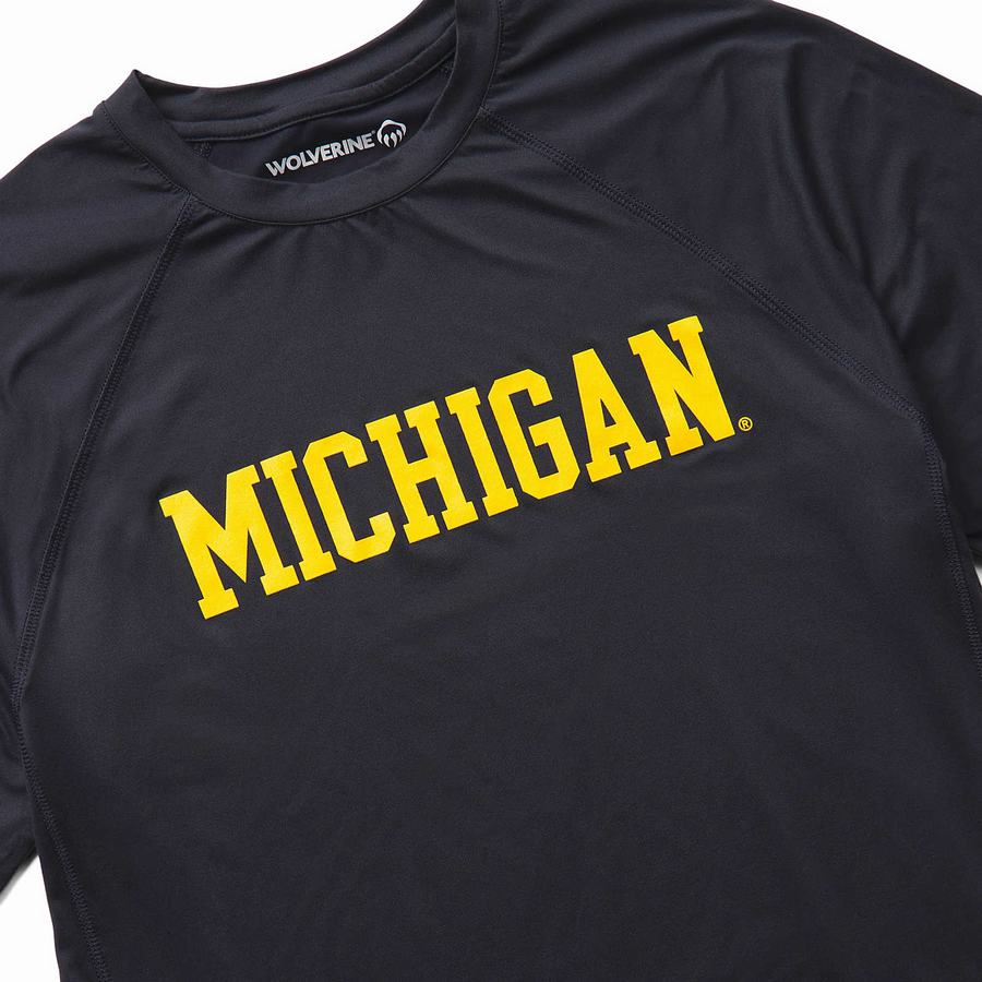 Wolverine x Valiant University of Michigan Sun-Stop Eco Short Sleeve Tee T-shirts Heren Donkerblauw | TXJ9516JG