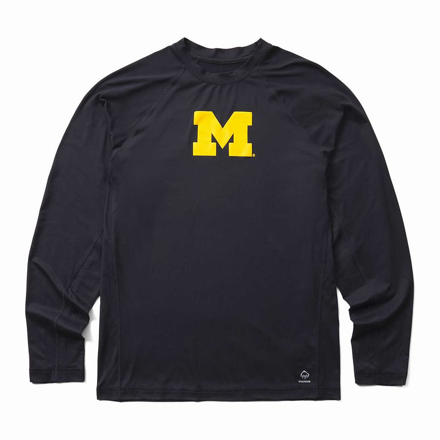 Wolverine x Valiant University of Michigan Sun-Stop Eco Long Sleeve Tee T-shirts Heren Donkerblauw | NHF3530SM